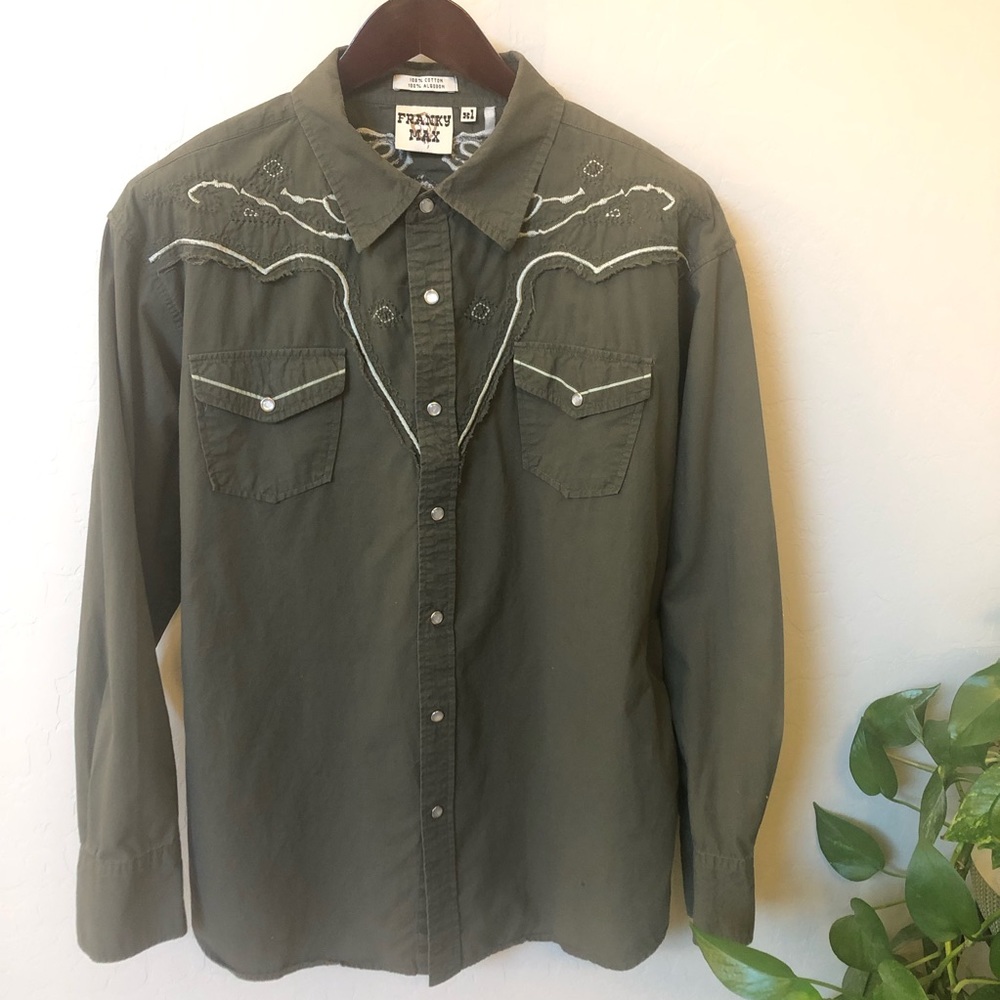 FRANKY MAX Western stitching snap down cotton shirt XL